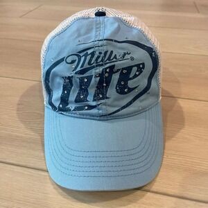 Miller Lite Trucker Hat‎ Cap Blue White Beer Promo Rhinestone Adjustable Y2K